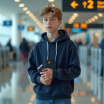 Tarif pour mineur non accompagné du Delta : prix et informations à connaître Jeune garçon à l'aéroport avec passeport et badge