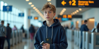 Tarif pour mineur non accompagné du Delta : prix et informations à connaître Jeune garçon à l'aéroport avec passeport et badge