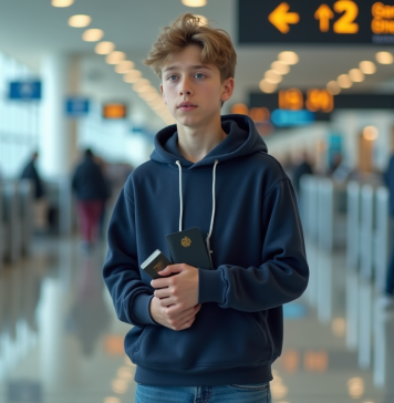 Tarif pour mineur non accompagné du Delta : prix et informations à connaître Jeune garçon à l'aéroport avec passeport et badge