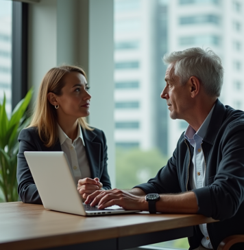 Durée d’attention moyenne chez les adultes : statistiques et conseils pratiques ! Couple au bureau moderne en réunion de travail