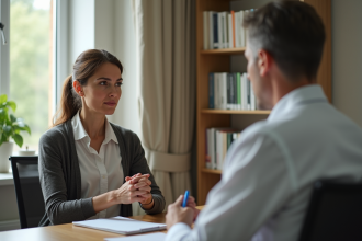 Femme en consultation médicale avec un docteur dans un bureau