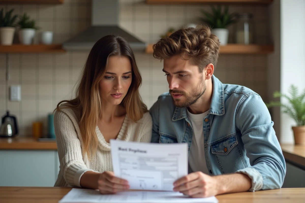 Jeune couple analysant un rapport DPE dans la cuisine