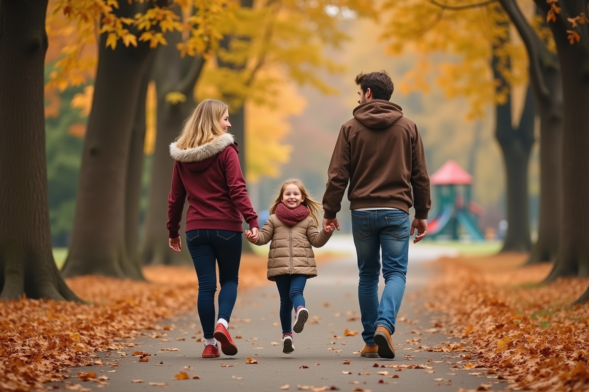 Jeune couple et fille dans un parc en automne