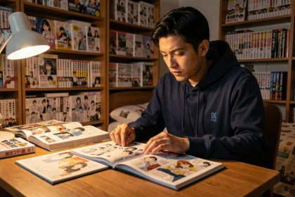 Fan de manga comparant les scans VF et les spoilers bruts du chapitre One Piece 1139 à son bureau
