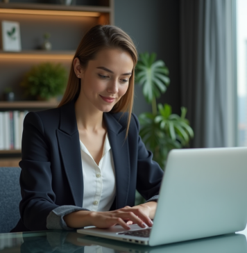 Femme confiante au bureau avec deux ordinateurs portables