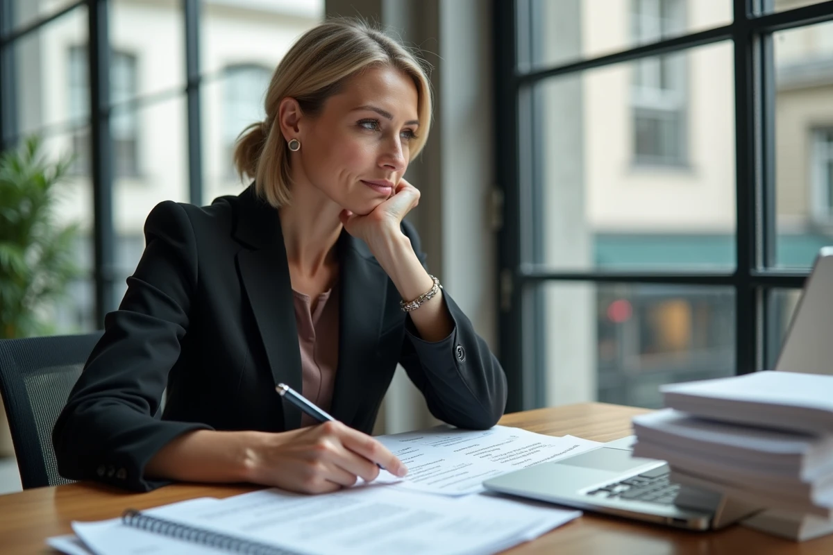 Femme d affaires réfléchissant dans un bureau moderne