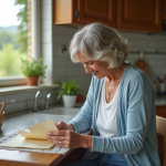 Retraite en France pour femme sans emploi : quoiqu’il en soit ! Femme d'une soixantaine lisant une lettre dans une cuisine française