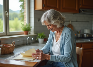 Retraite en France pour femme sans emploi : quoiqu’il en soit ! Femme d'une soixantaine lisant une lettre dans une cuisine française