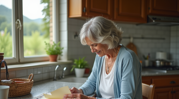 Retraite en France pour femme sans emploi : quoiqu’il en soit ! Femme d'une soixantaine lisant une lettre dans une cuisine française