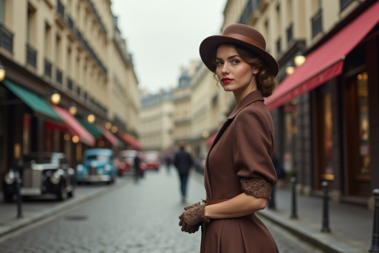 Femme élégante dans une rue parisienne années 1930