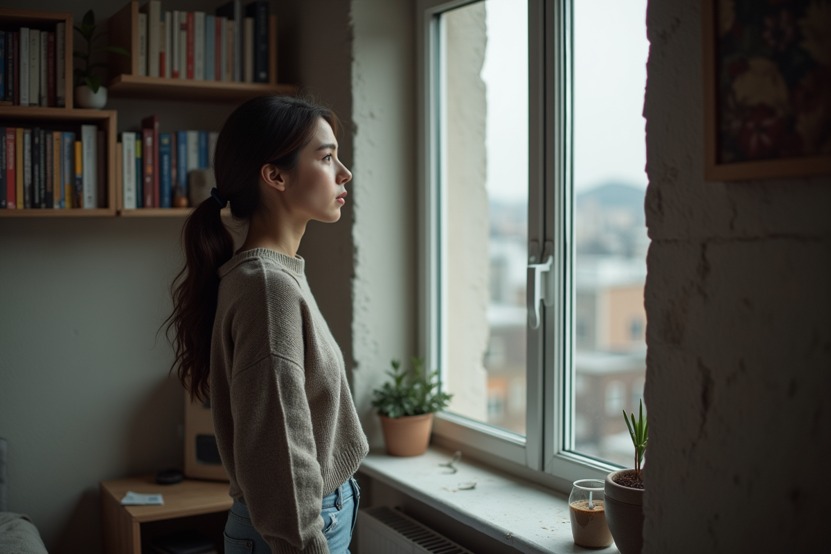 Jeune femme pensant près d