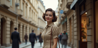 Mode vintage 1940 : découvrez les tendances et styles de l’époque Jeune femme en robe vintage polka dots en ville