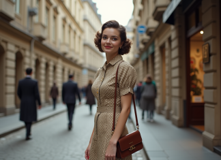 Mode vintage 1940 : découvrez les tendances et styles de l’époque Jeune femme en robe vintage polka dots en ville