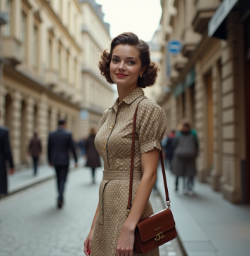 Mode vintage 1940 : découvrez les tendances et styles de l’époque Jeune femme en robe vintage polka dots en ville