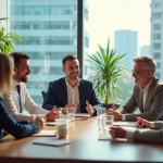 Inclusion réussie : définition, exemples et conseils pour favoriser l’intégration Groupe de professionnels en réunion dans un bureau lumineux