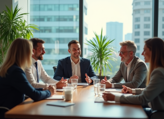 Inclusion réussie : définition, exemples et conseils pour favoriser l’intégration Groupe de professionnels en réunion dans un bureau lumineux