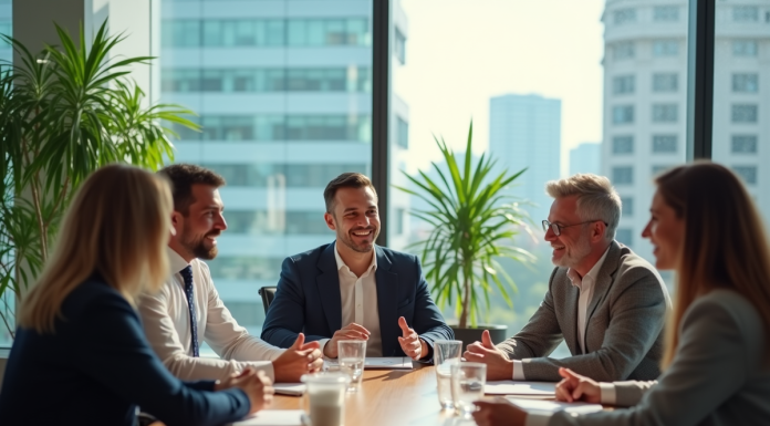 Inclusion réussie : définition, exemples et conseils pour favoriser l’intégration Groupe de professionnels en réunion dans un bureau lumineux