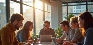 Groupe de jeunes entrepreneurs brainstorming en coworking