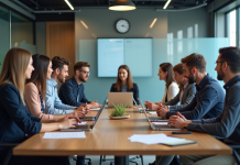 GTA en RH : définition et enjeux pour les entreprises Groupe de collaborateurs en réunion sur la gestion du personnel