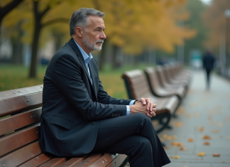 Impact de l’absence de résilience : les conséquences à connaître ! Homme d'affaires seul sur un banc en parc automne