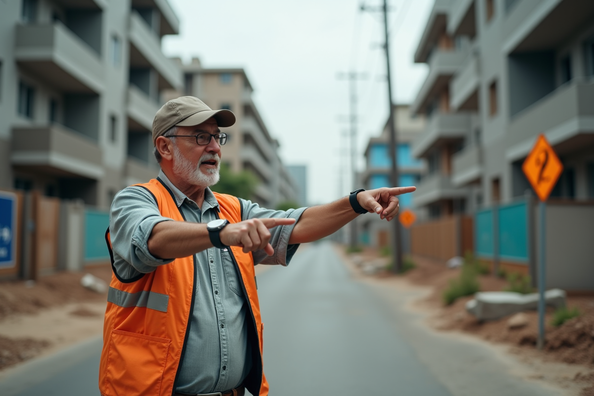 Homme en vestiaire réfléchissant sur un chantier urbain