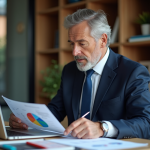 Investir dans les SCPI : moment propice pour diversifier ses placements ? Homme d'âge moyen en costume bleu dans un bureau moderne