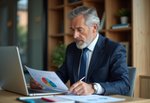 Investir dans les SCPI : moment propice pour diversifier ses placements ? Homme d'âge moyen en costume bleu dans un bureau moderne