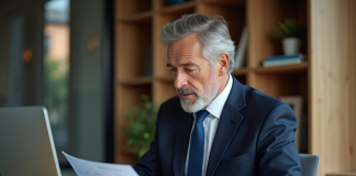 Investir dans les SCPI : moment propice pour diversifier ses placements ? Homme d'âge moyen en costume bleu dans un bureau moderne