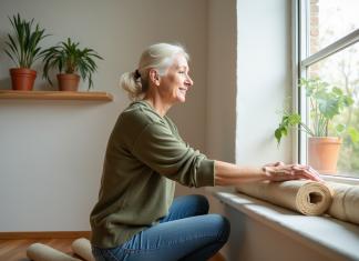 Rénovation écologique : conseils pratiques pour un habitat éco-responsable Femme isolant une fenêtre avec des fibres naturelles dans un salon lumineux