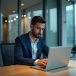 Classement des actifs : Comment réussir à être bien positionné ? Jeune homme en costume bleu regardant un graphique digital
