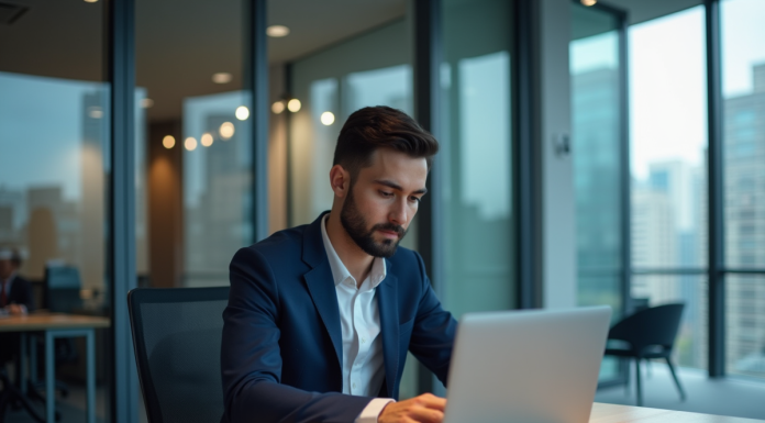 Classement des actifs : Comment réussir à être bien positionné ? Jeune homme en costume bleu regardant un graphique digital