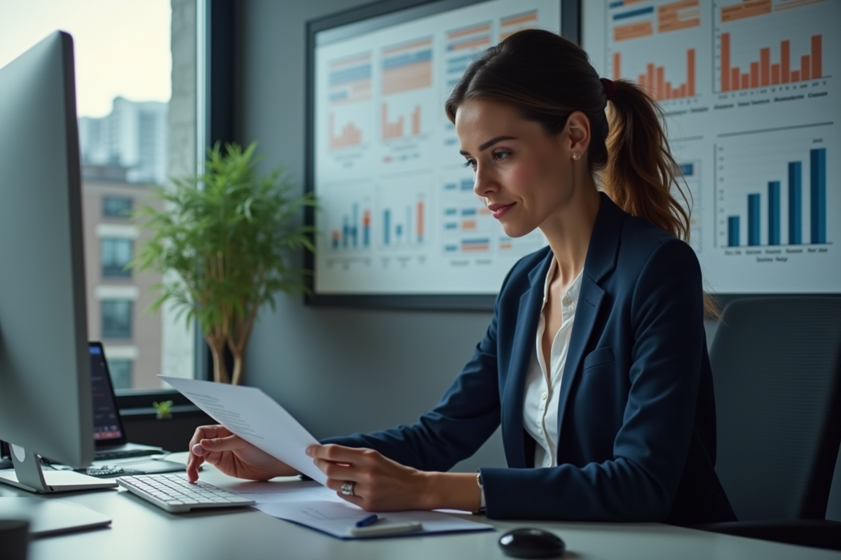 Responsable RH utilisant un logiciel de planning au bureau