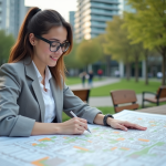Zones d’urbanisme : comprendre les différentes zones pour un aménagement réussi Jeune urbaniste examine une carte dans un parc urbain