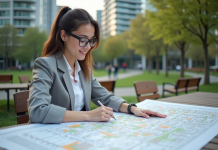 Zones d’urbanisme : comprendre les différentes zones pour un aménagement réussi Jeune urbaniste examine une carte dans un parc urbain